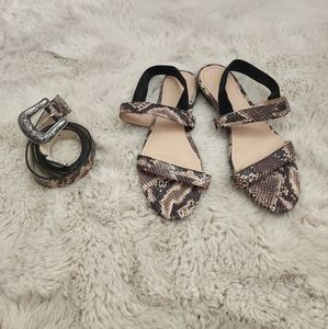 H&M Rare Brown Snake Print Sandals and Matching Belt